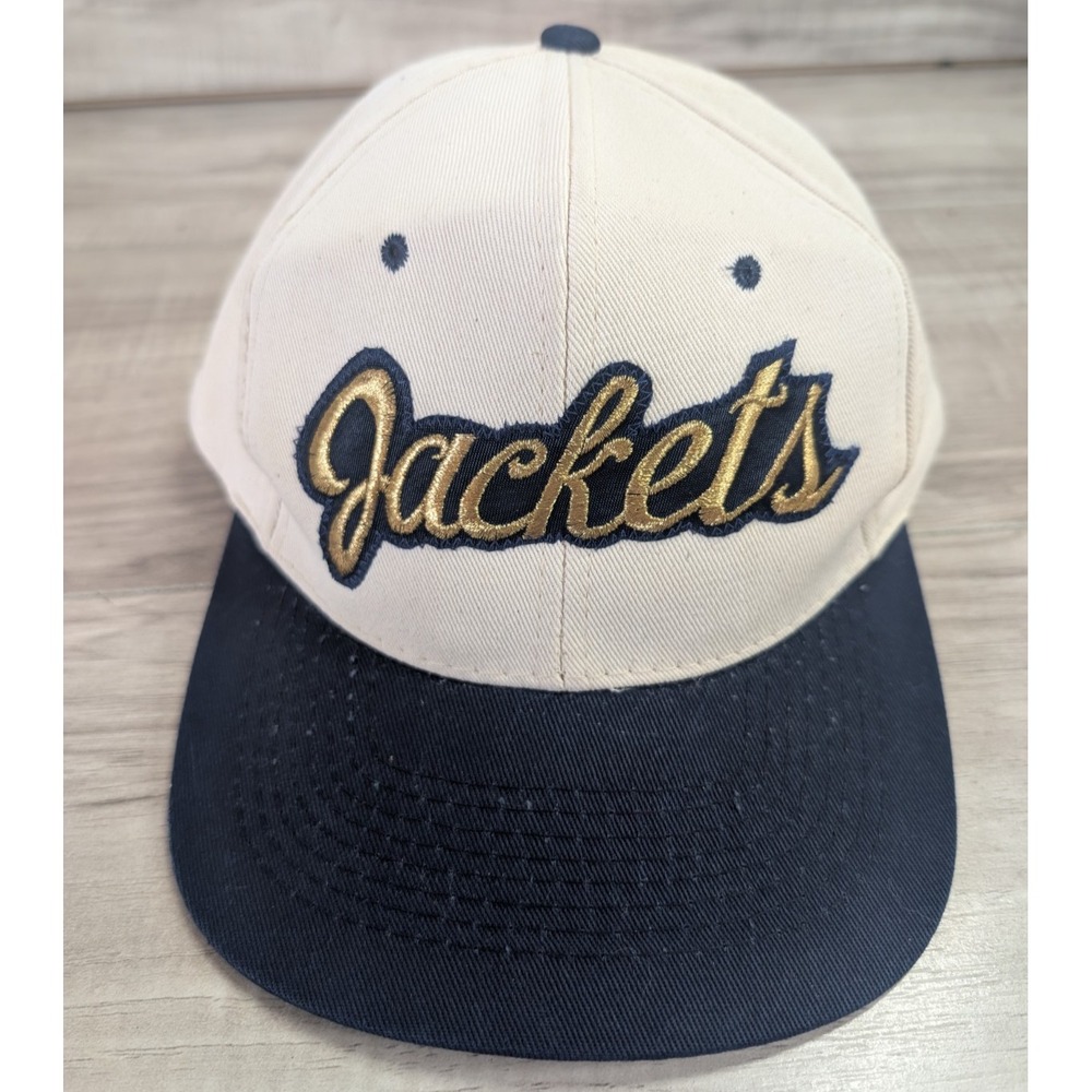 Vintage 90s "Jackets" Snapback Hat Cream Navy KC Caps One Size Fits All